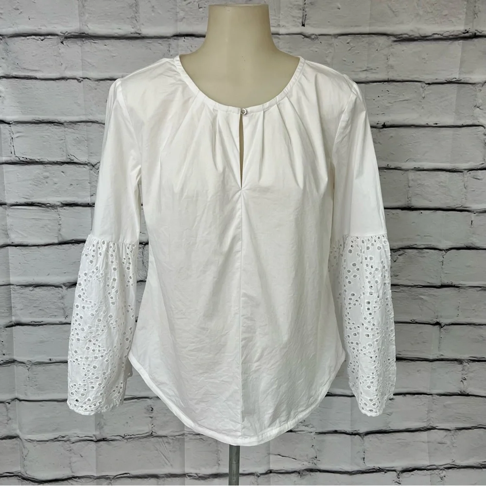 BANANA REPUBLIC Blouse White Eyelet Lace Bell Sleeves size XS - Picture 4 of 10